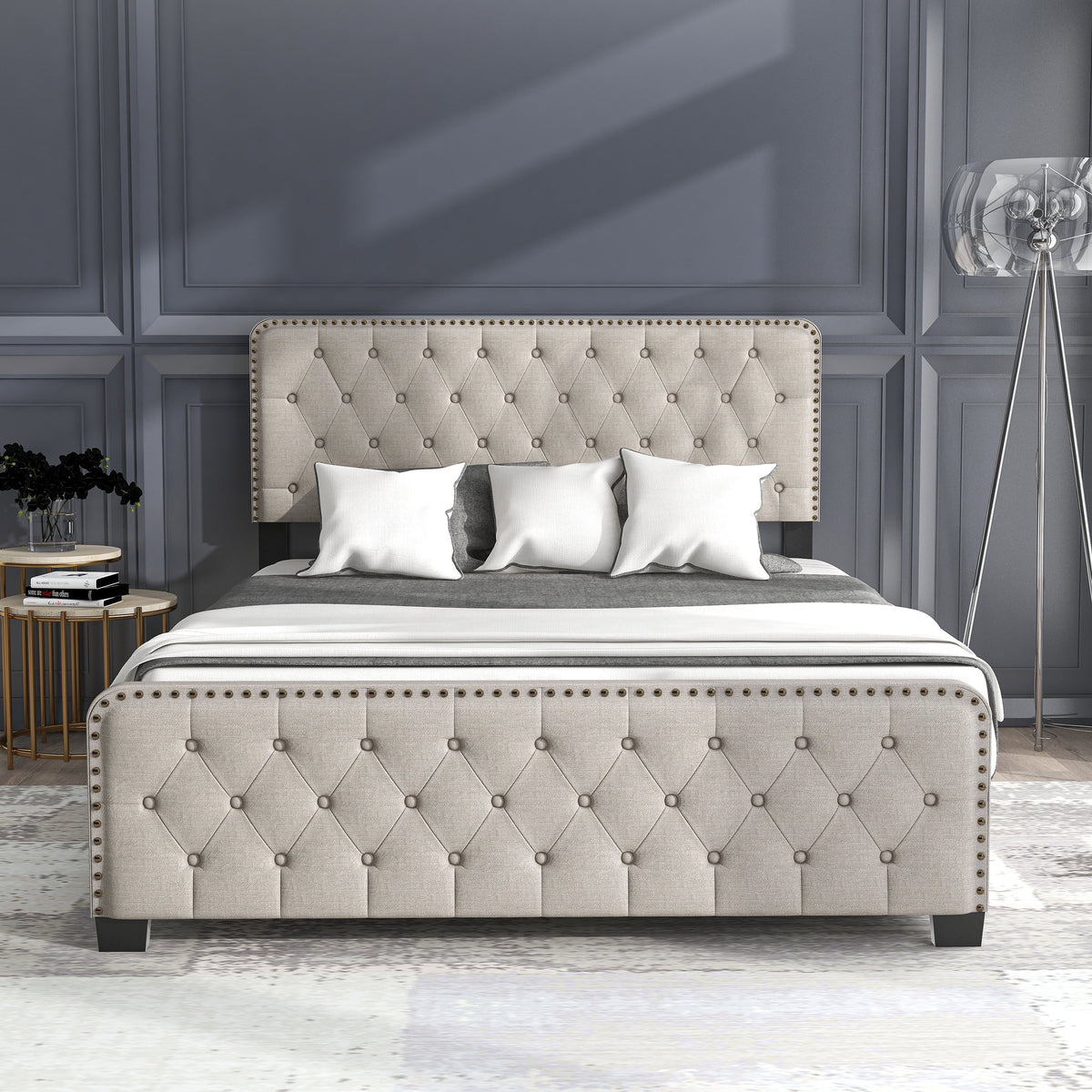 Brown King Tufted Upholstered Bed W5743