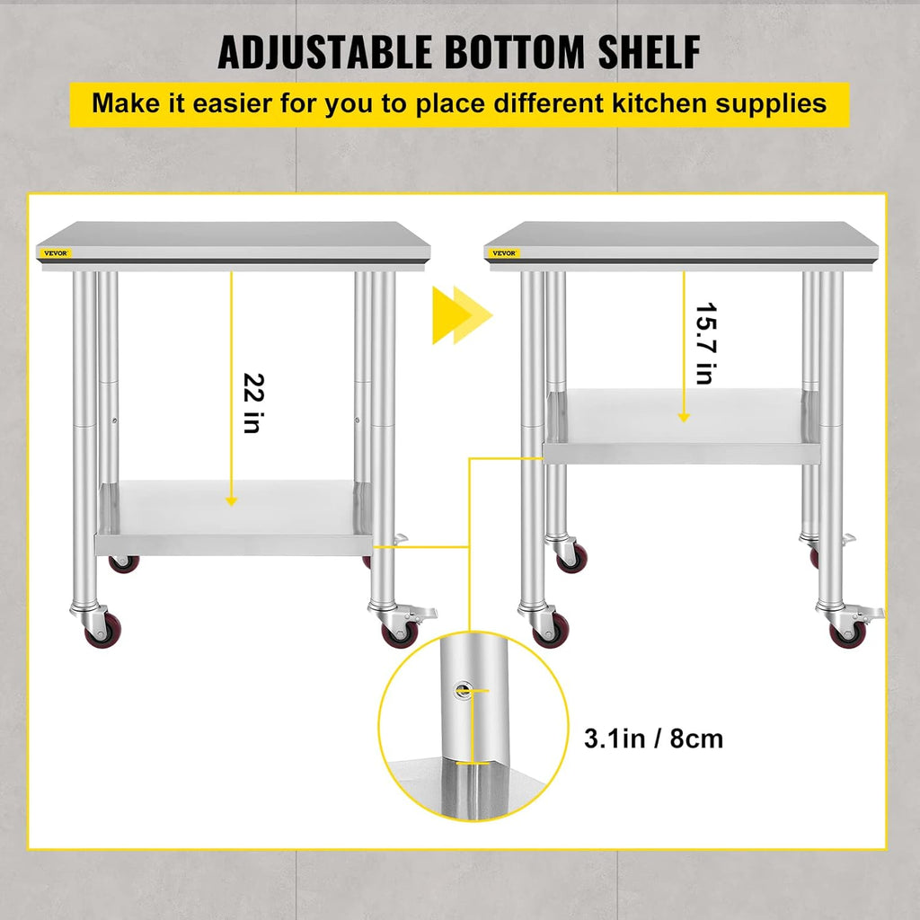 Stainless Steel Work Table with Wheels 24 x 30 W492