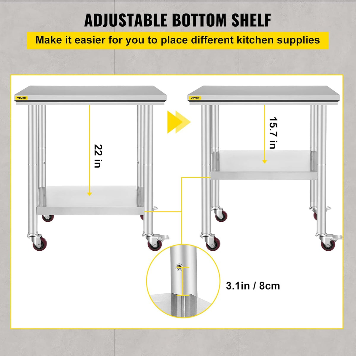 Stainless Steel Work Table with Wheels 24 x 30 W492