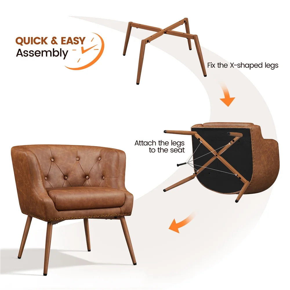 Brown Faux Leather Accent Chair with Metal Legs Y11765