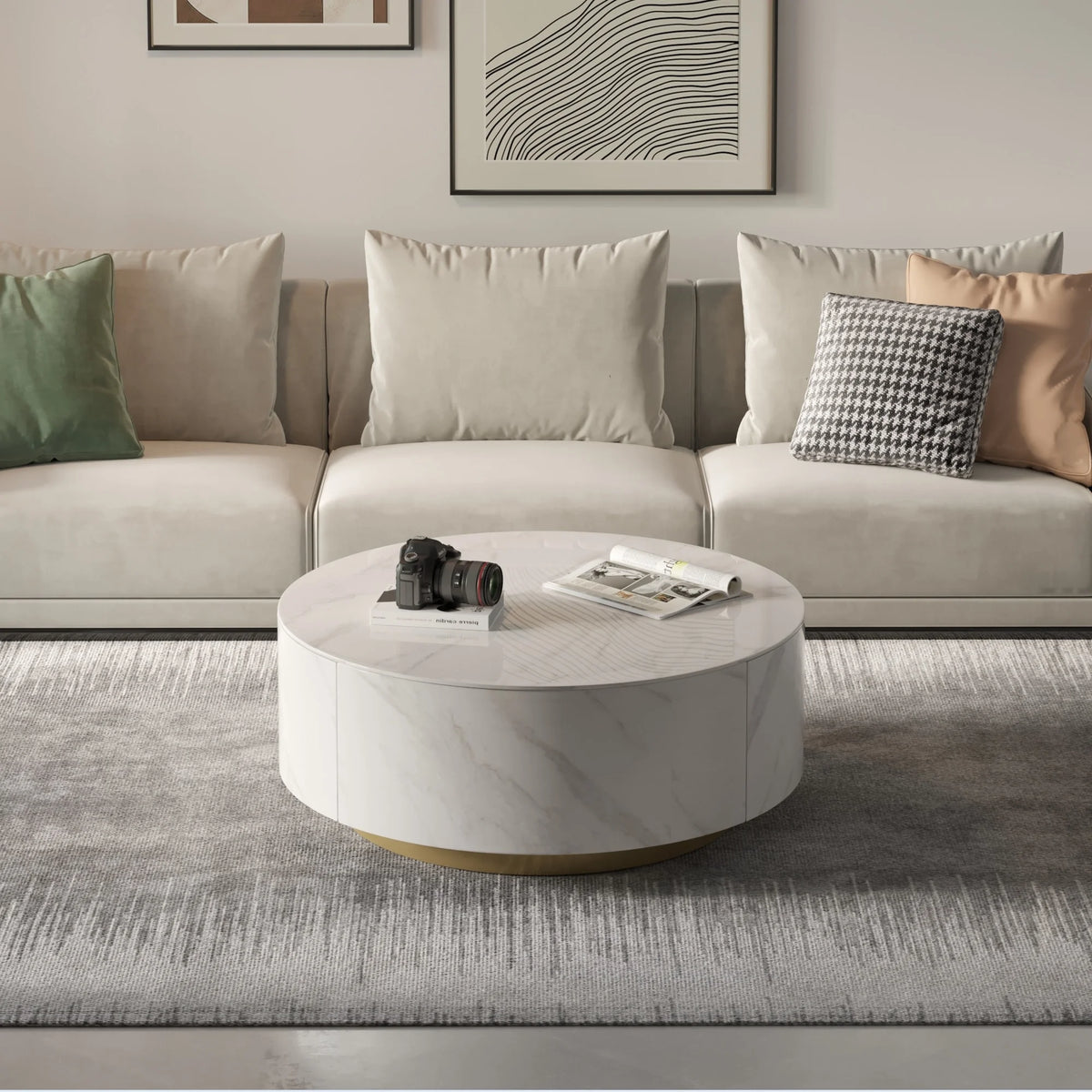 Round Coffee Table with 2 Drawers U81095