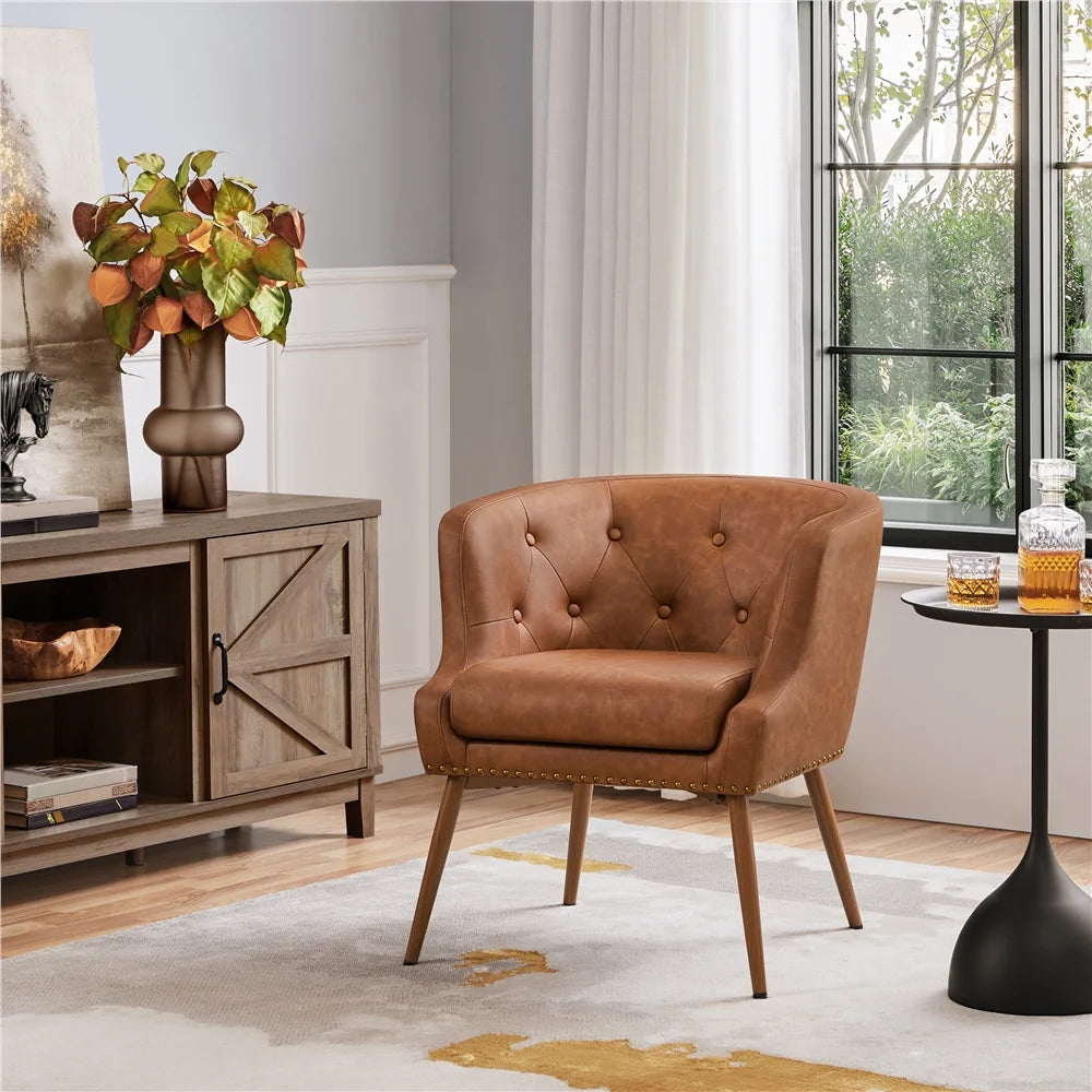 Brown Faux Leather Accent Chair with Metal Legs Y11765