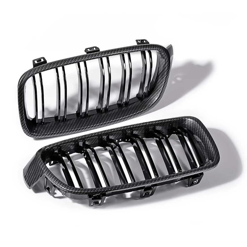 Glossy Black Carbon Fiber Double Line Kidney Grille R367