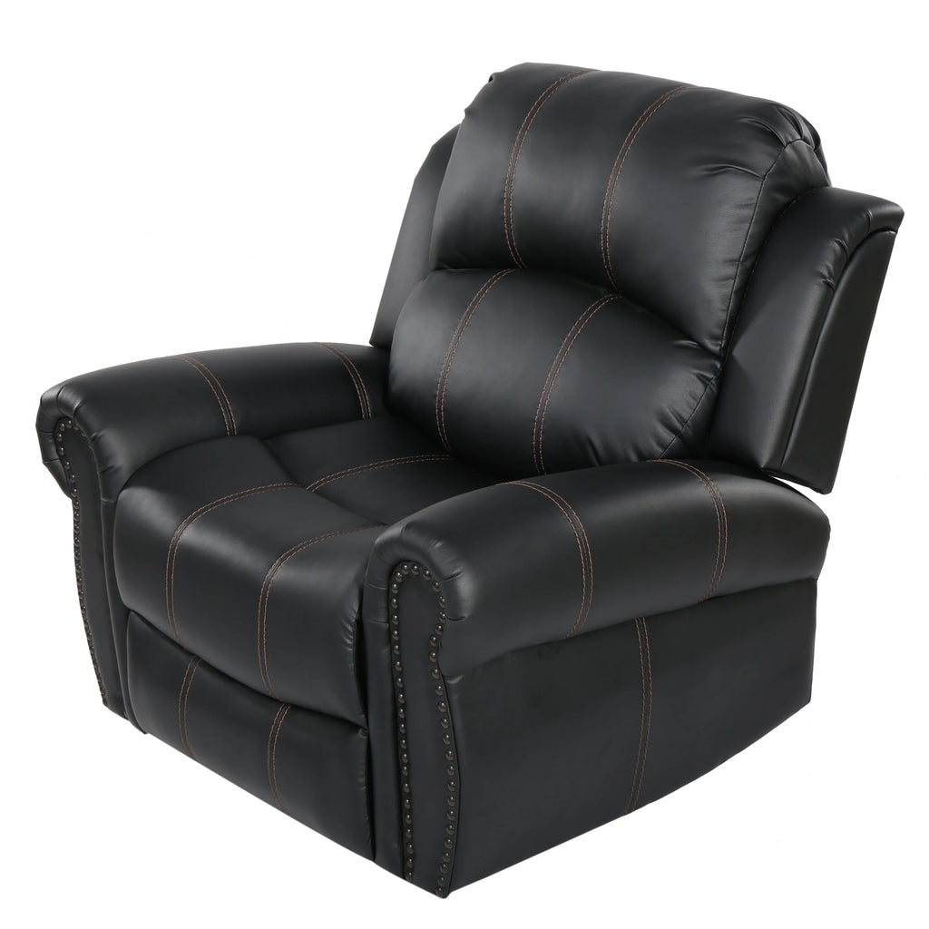 Black Faux Leather Gliding Recliner A17949
