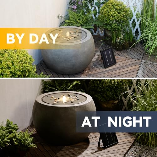 Large Round Bubbler Water Fountain with Lights & Pump Gray U723