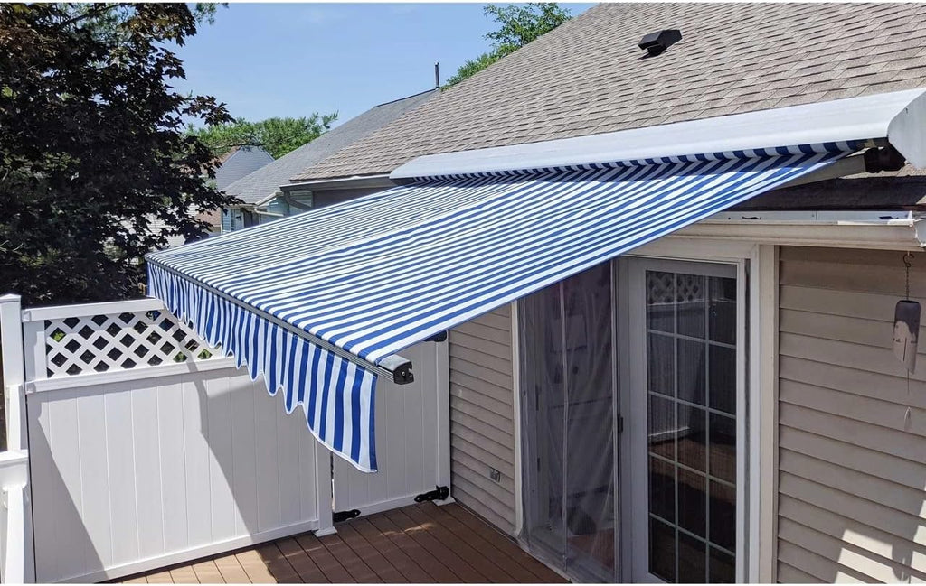 20x10 Feet Polyester Patio Awning Fabric Replacement Blue/White Stripes J742