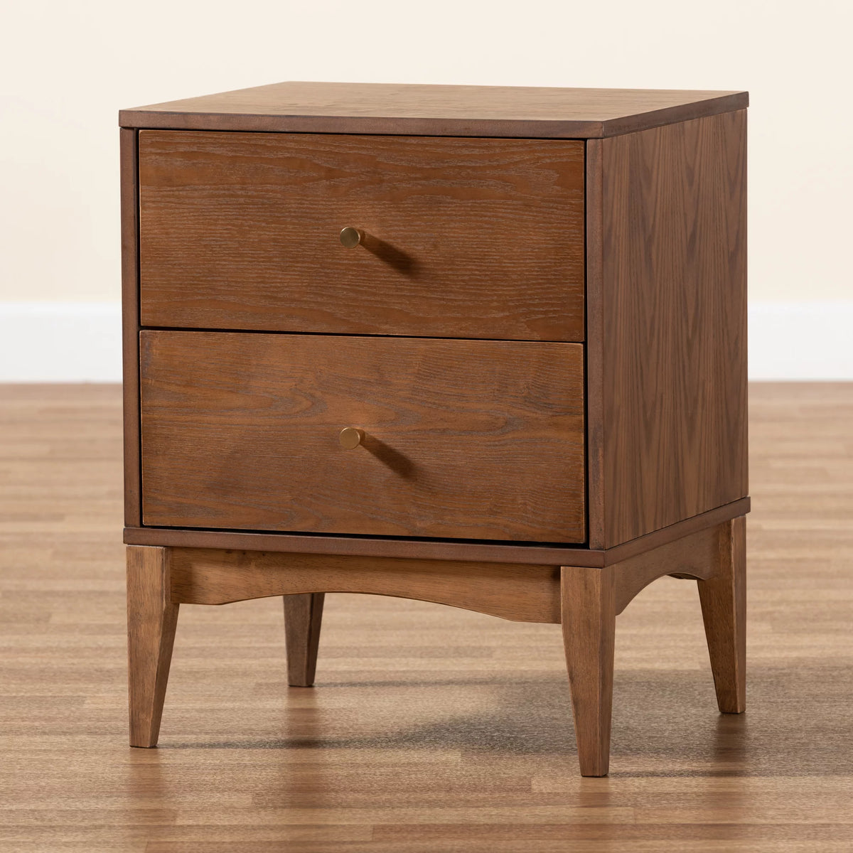 Ash Walnut Finished Wood 2-Drawer Nightstand V6344
