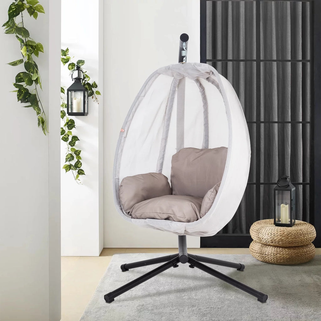 Egg Chair with Metal Stand and Cushion, 400LBS Capacity, Gray V62367