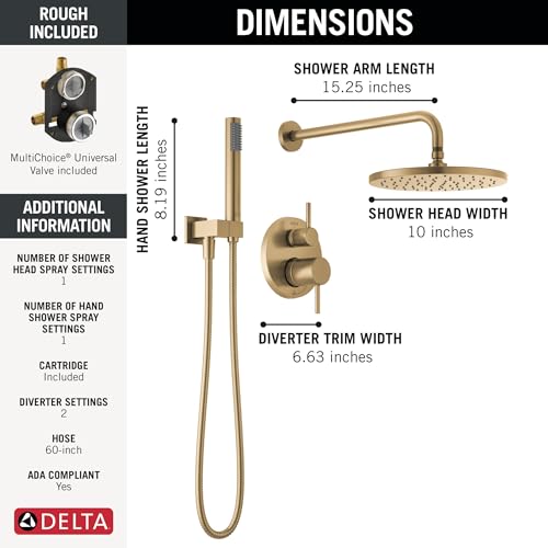 2-Setting Round Shower System with Rain Shower Head and Handheld Spray Chrome U84697