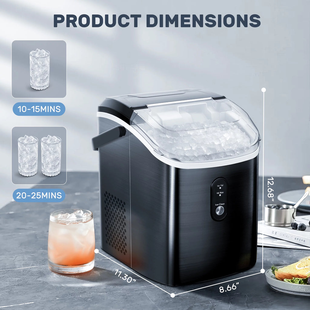 Nugget Ice Maker Countertop with Soft Chewable Pellet Ice, 33lbs/24H, Self-Cleaning, Stainless Steel, Black D358