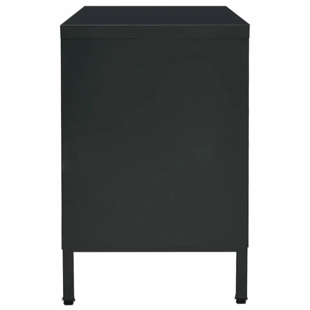 Black Steel TV Stand with Glass Doors A809