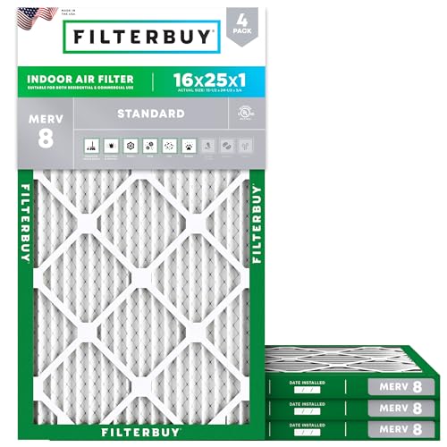 16x25x1 MERV 8 Pleated HVAC Air Filter 4-Pack Q8220