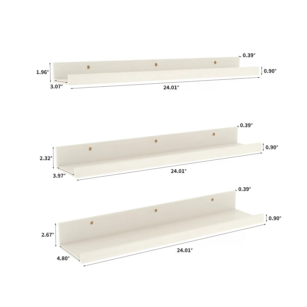 24 Inch Creamy White Beige Wood-Grain Floating Shelves Set of 3 E244