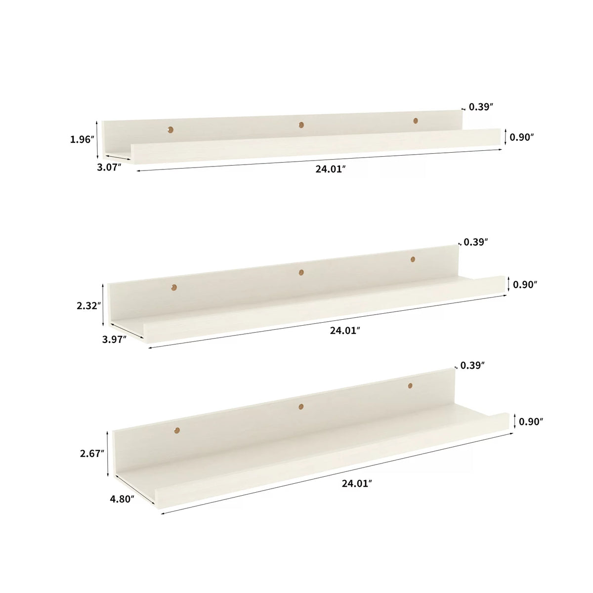 24 Inch Creamy White Beige Wood-Grain Floating Shelves Set of 3 E244