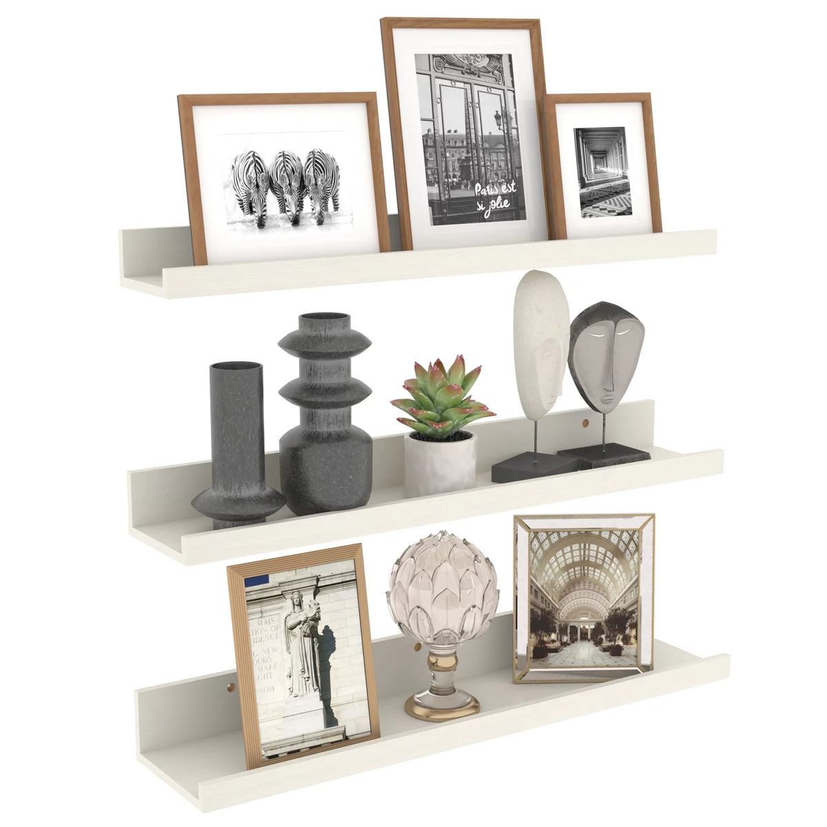 24 Inch Creamy White Beige Wood-Grain Floating Shelves Set of 3 E244