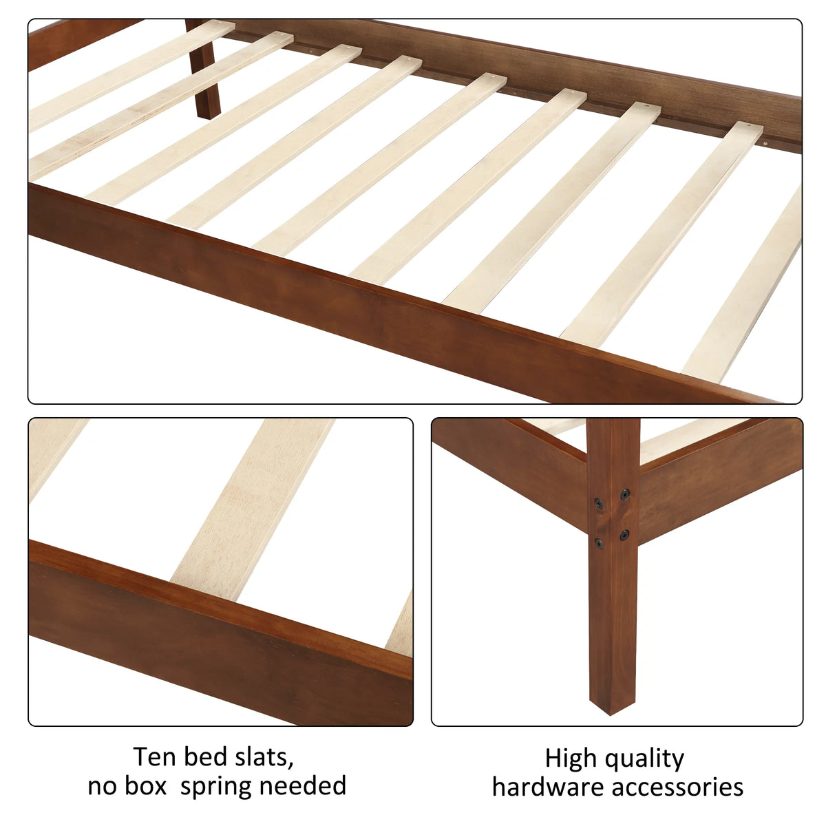 White Twin Size Solid Wood Platform Bed Frame with Headboard and Footboard N582