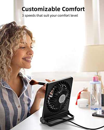 USB Desk Fan, Ultra Quiet Small Personal Fan with 180° Tilt Folding and 3 Speeds T403327