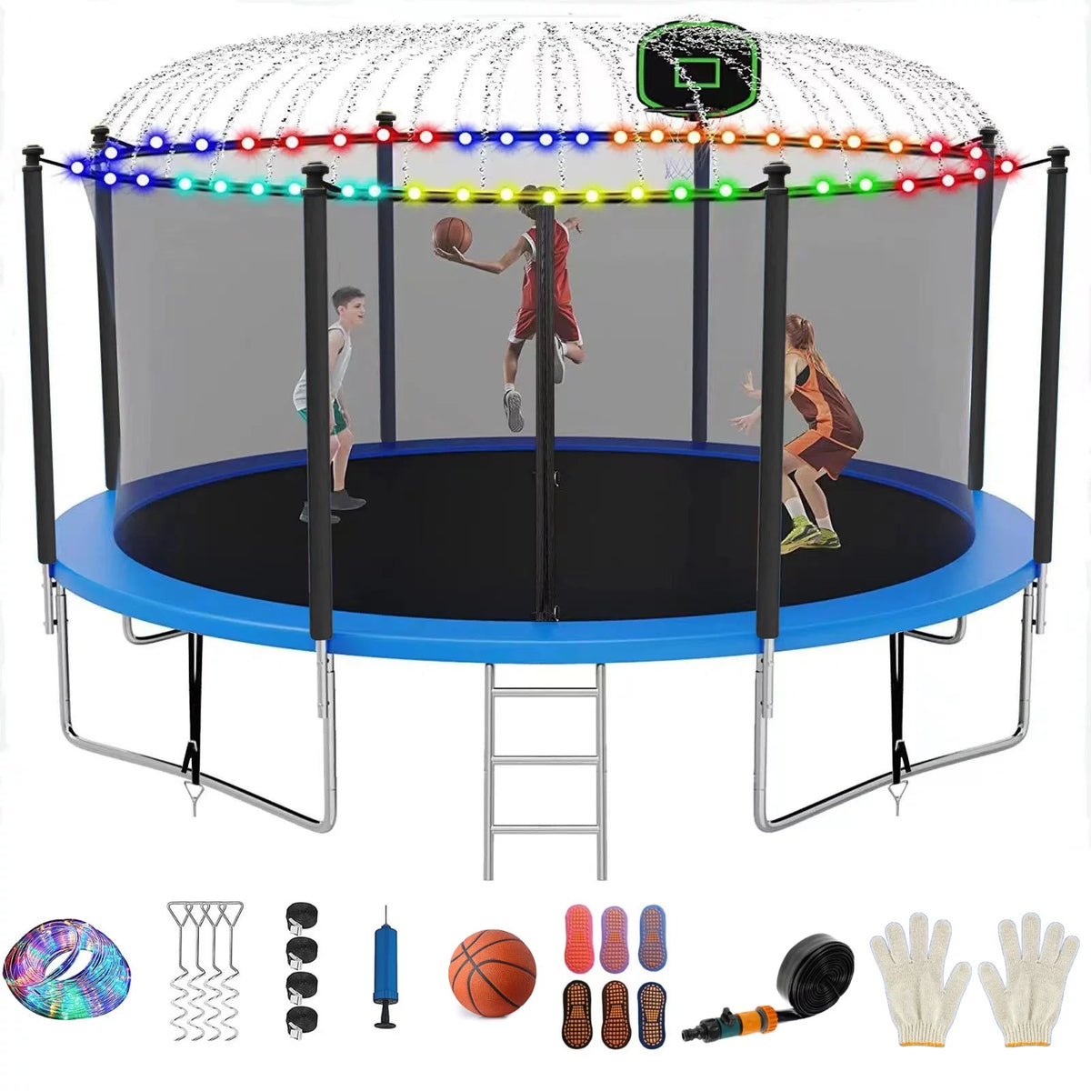 16FT Outdoor Trampoline with Basketball Hoop and Ladder A8390