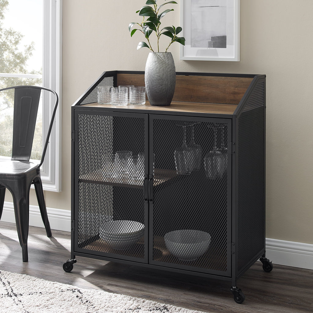 Industrial Bar Cabinet with Wheels F368