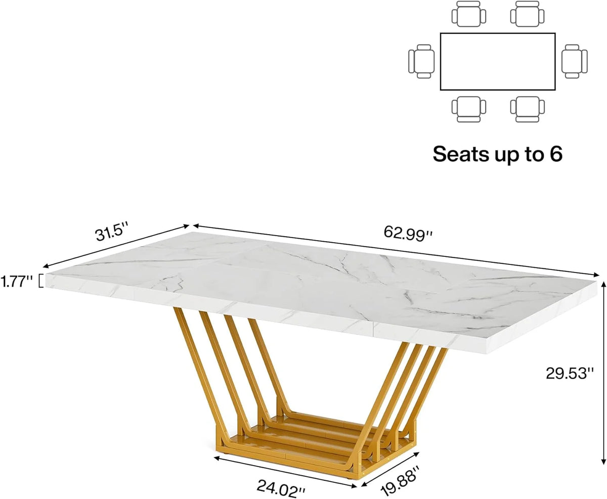 63" Rectangular Dining Table with Faux Marble Top U8257