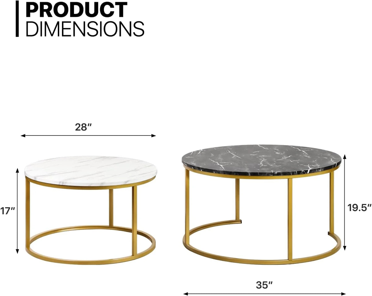 35" Coffee Table Set of 2 Nesting Round Side Tables Metal Frame I8292