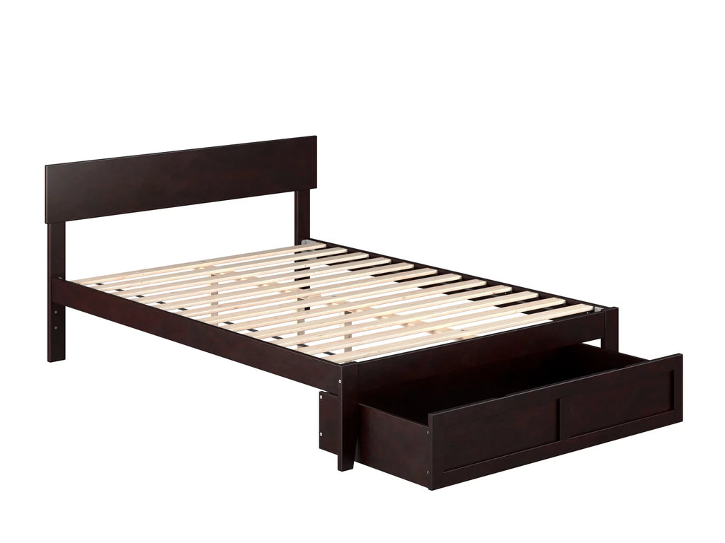 Full Wood Platform Bed Frame with Foot Drawer Storage Espresso M3133
