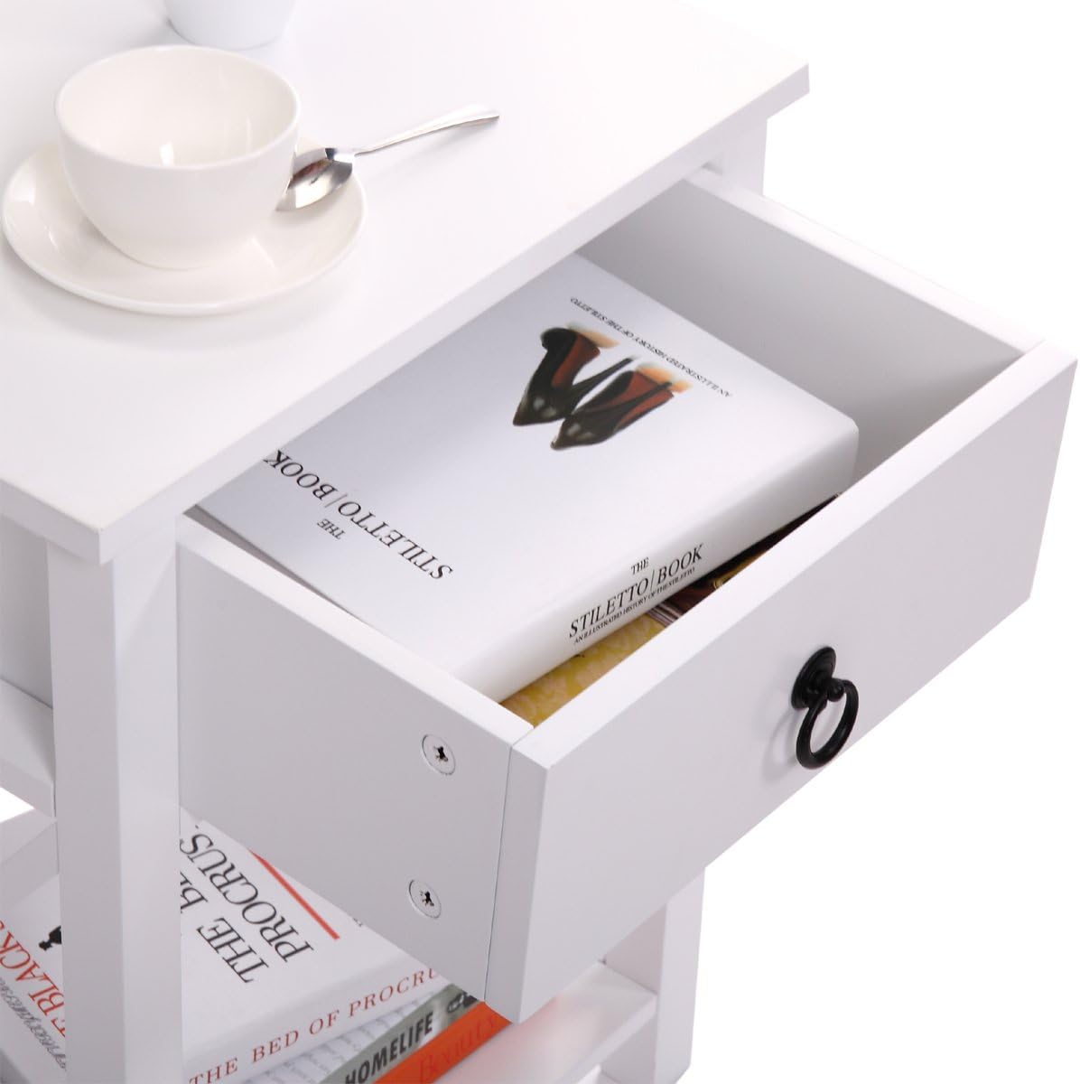 White Set of 2 Wooden Nightstand with Drawer & Shelf Z8267