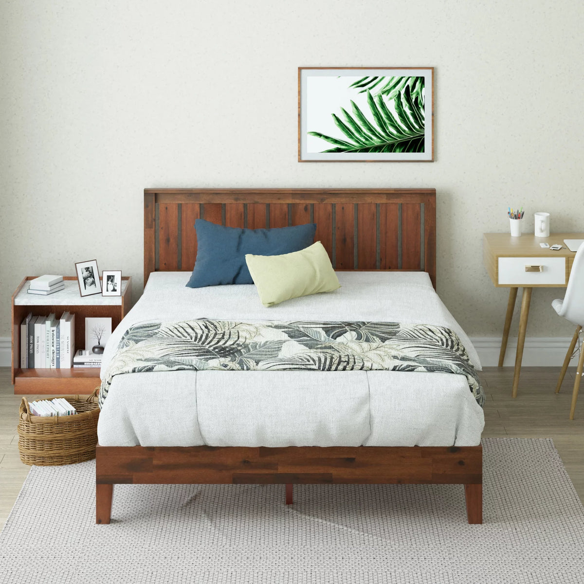 Queen Wood Platform Bed Frame with Headboard T4675