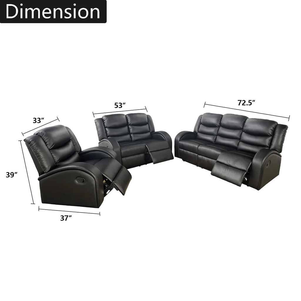 Black Leather 3 Piece Reclining Sofa and Loveseat Set F505