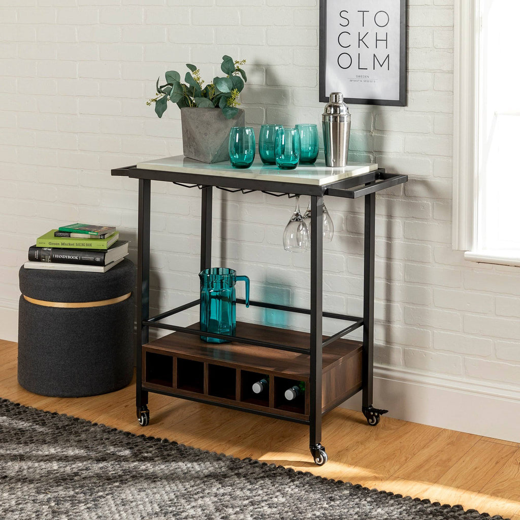 34 inch Black Marble Serving Bar Cart S914