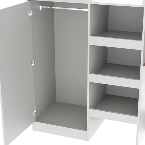 Beige Full Size Wood Loft Bed with Desk and Storage H4728