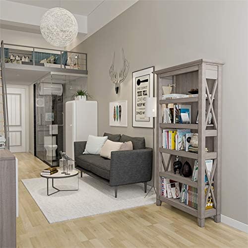 5 Shelf Bookcase in Washed Gray O54091