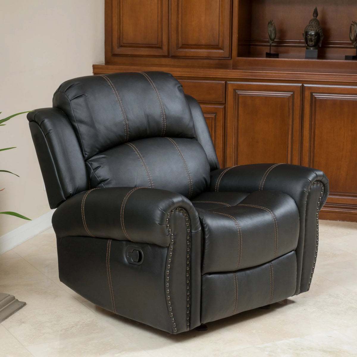 Black Faux Leather Gliding Recliner A17949