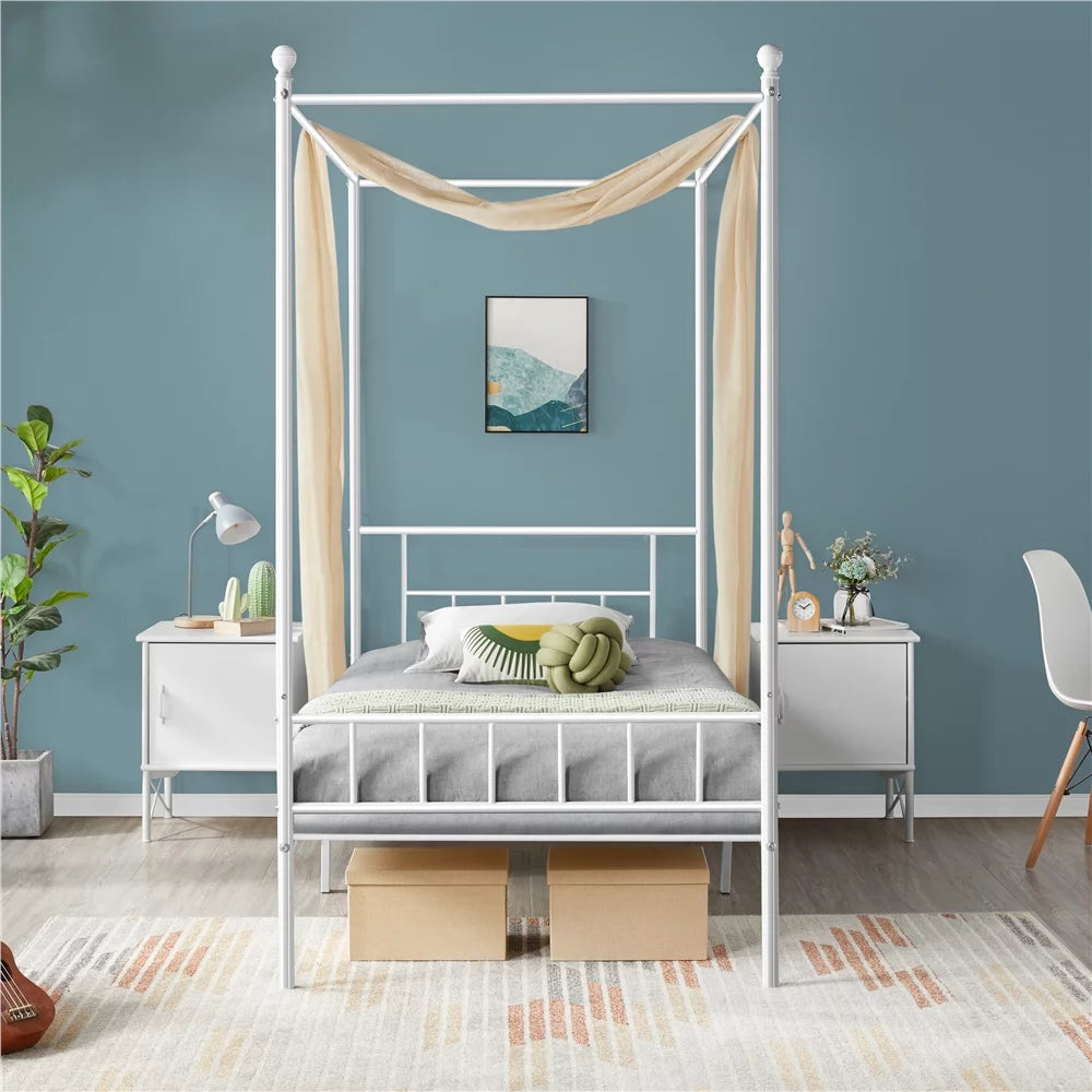 Black Metal Canopy Bed with Headboard and Footboard C1722