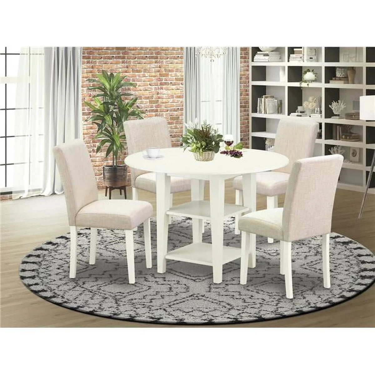 Round Dining Table with Drop Leaves & 4 Chairs, 5 Piece F337676