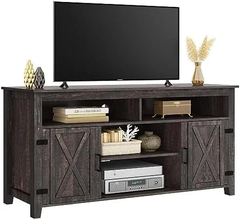 Farmhouse Barn Door TV Stand for 65 Inch TV Dark Rustic Oak F97528