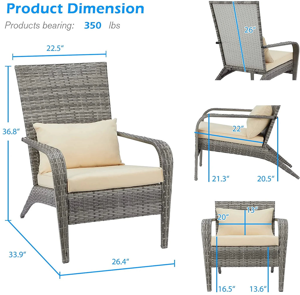 High Back Wicker Outdoor Dining Chairs with Cushion and Pillow in Gray Y345