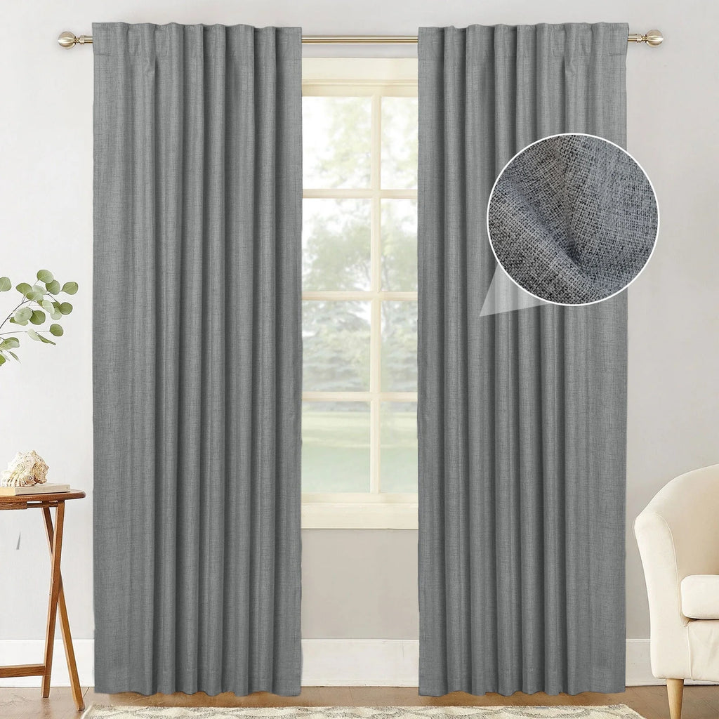 Blackout Curtains 2 Panels Set Linen Textured Dark Gray W50"x L72" L38457