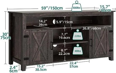 Farmhouse Barn Door TV Stand for 65 Inch TV Dark Rustic Oak F97528