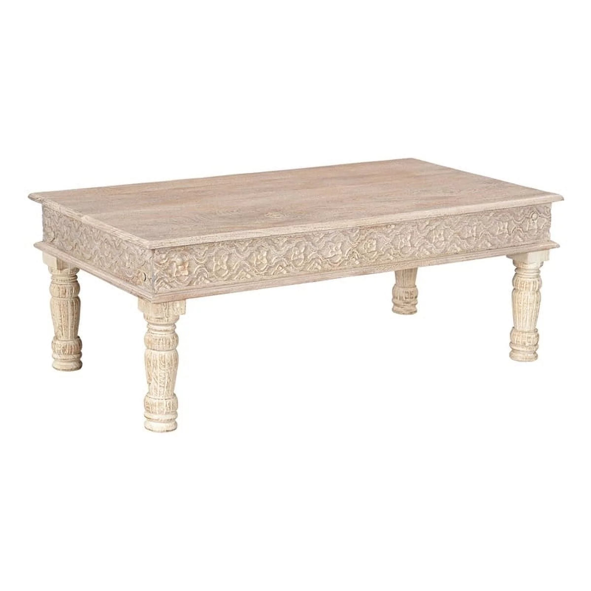 Carved Solid Wood Coffee Table in White O978