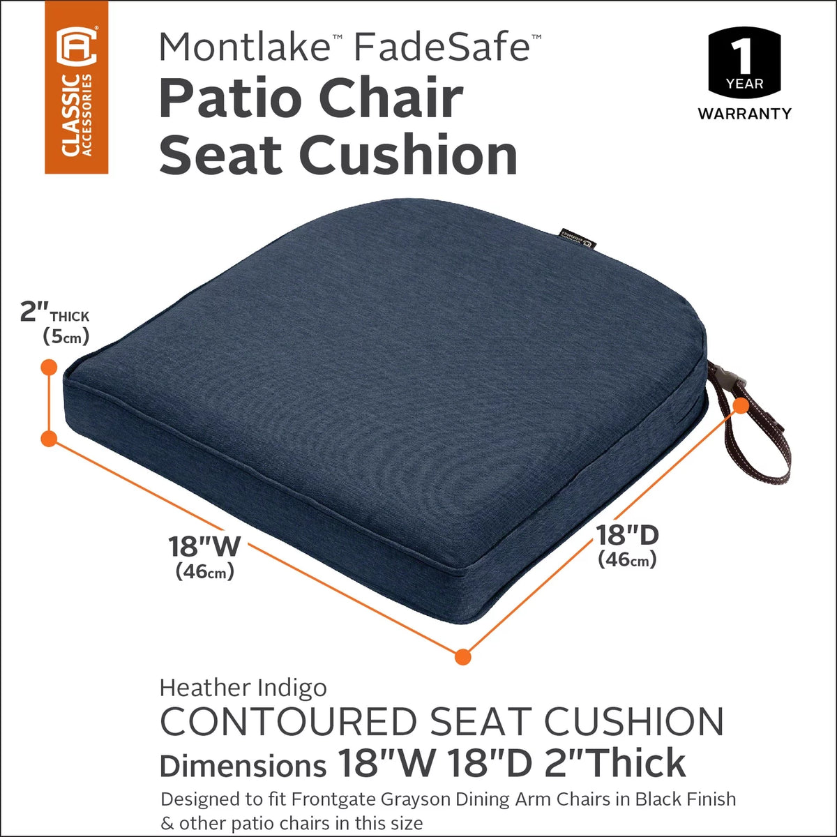 Square Patio Dining Seat Cushion, 20"W x 20"D x 2"T G904