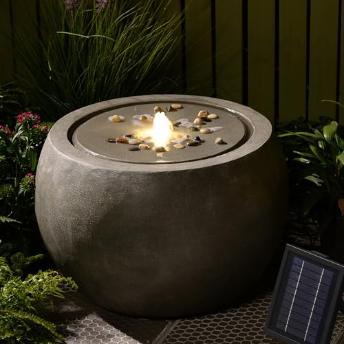 Large Round Bubbler Water Fountain with Lights & Pump Gray U723