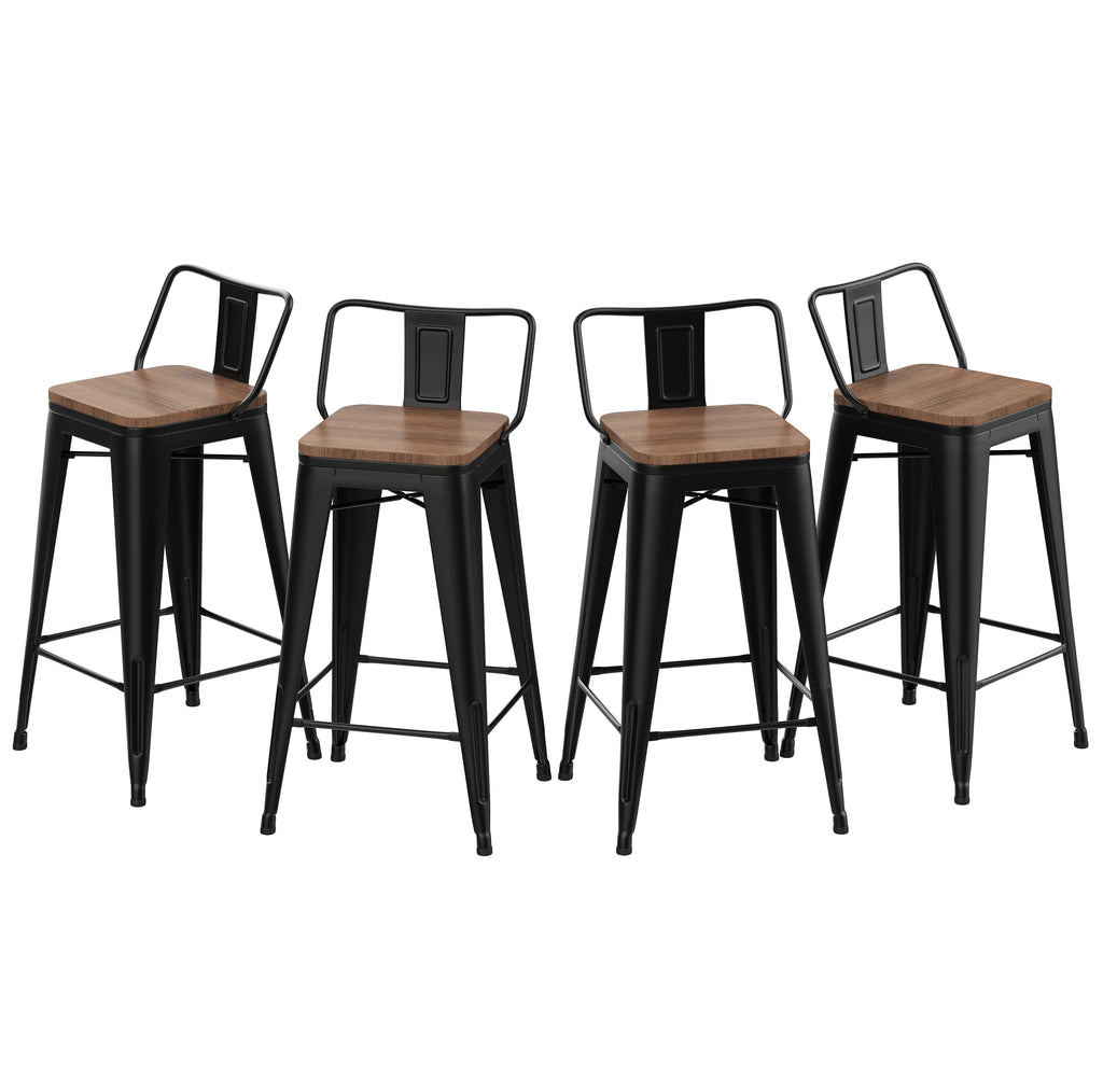 24 Metal Barstools Set of 4 Counter Height with Back D4356