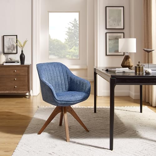 Off White Fabric Upholstered Swivel Accent Chair with Oak Wood Legs X54127