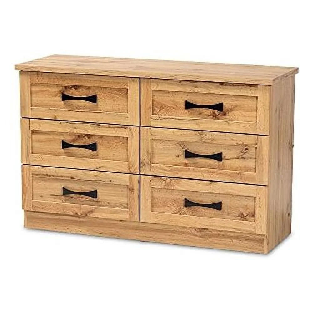 Oak Brown 6-Drawer Wood Storage Dresser D1665