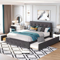 Queen Size Dark Gray Upholstered Platform Bed with 2 Drawers and Trundle Z66187