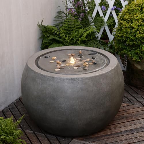Large Round Bubbler Water Fountain with Lights & Pump Gray U723