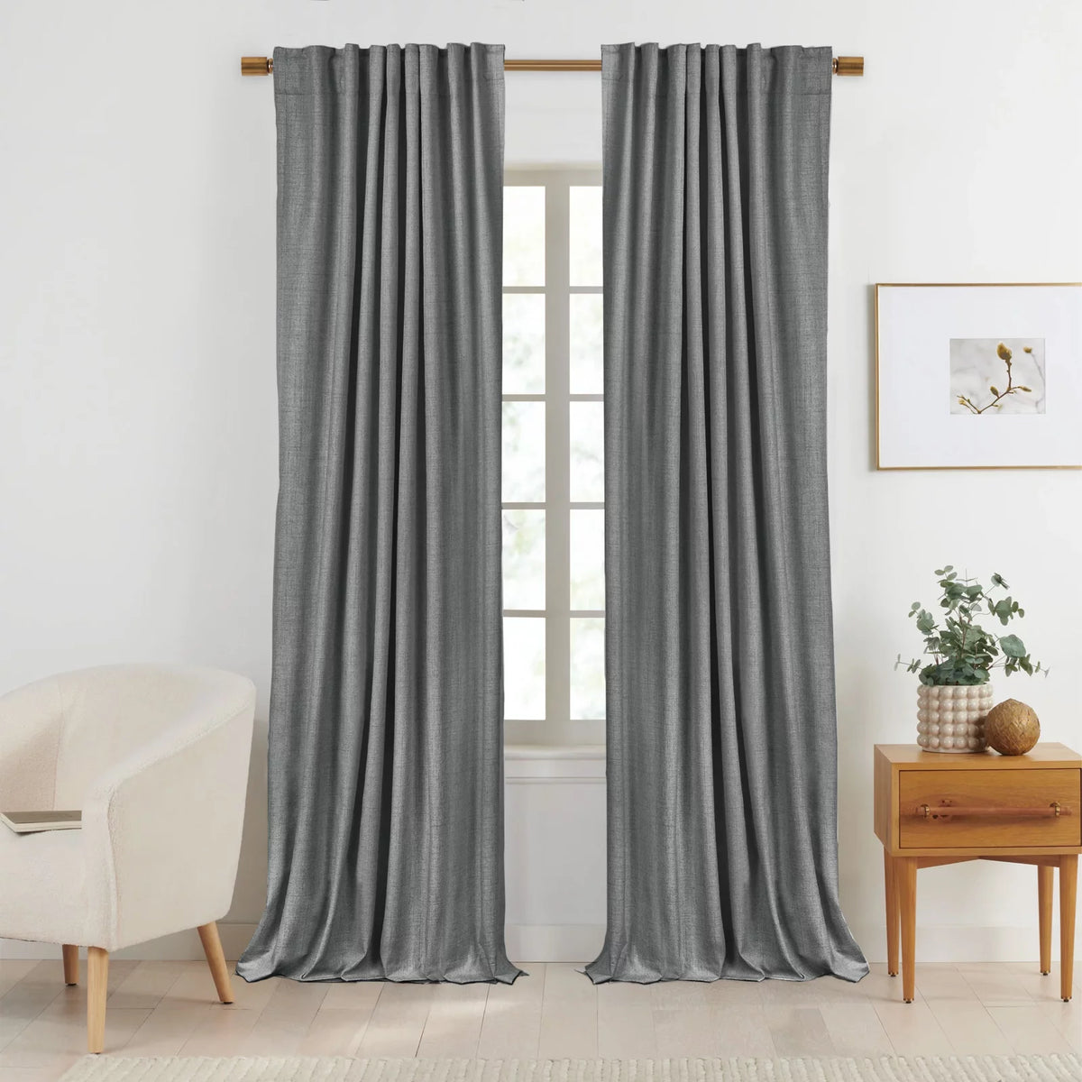 Blackout Curtains 2 Panels Set Linen Textured Dark Gray W50"x L72" L38457