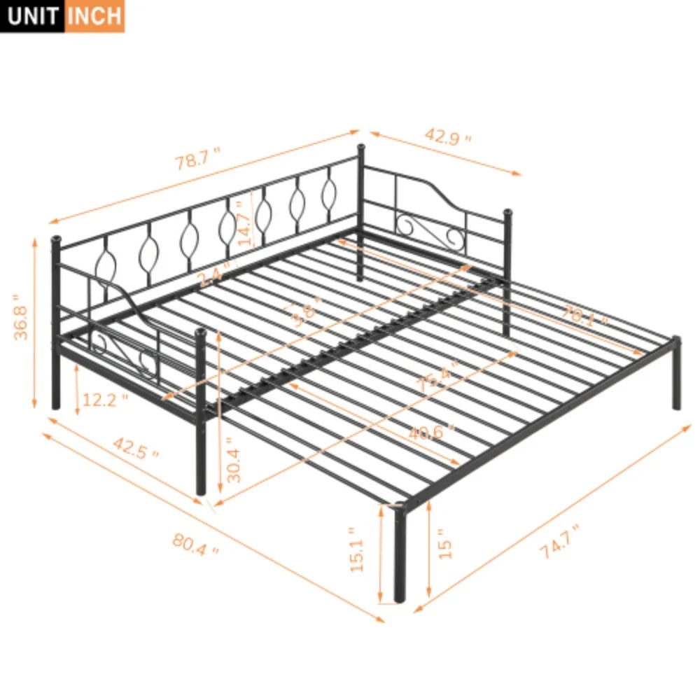 Twin Size Black Metal Daybed with Trundle O864