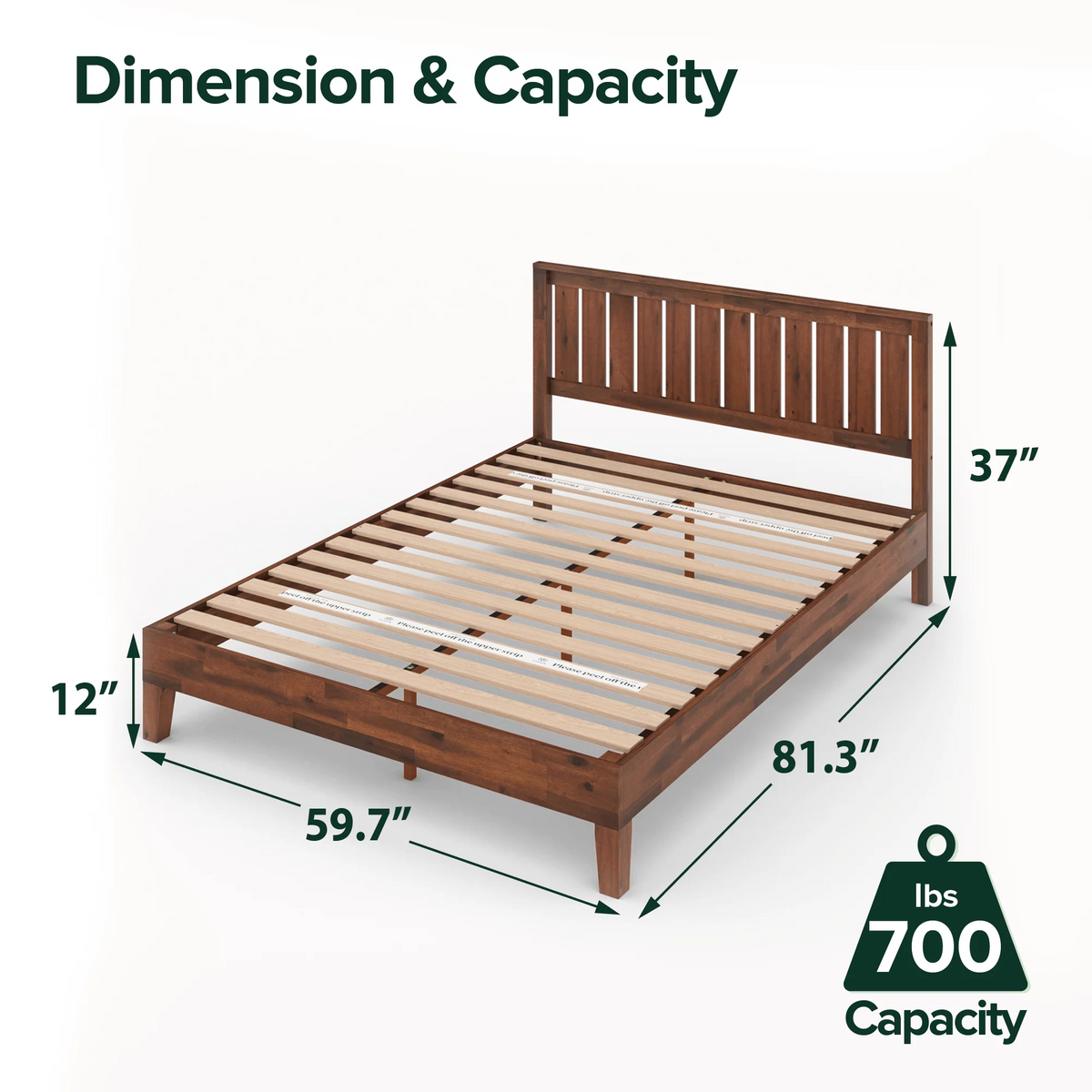 Queen Wood Platform Bed Frame with Headboard T4675